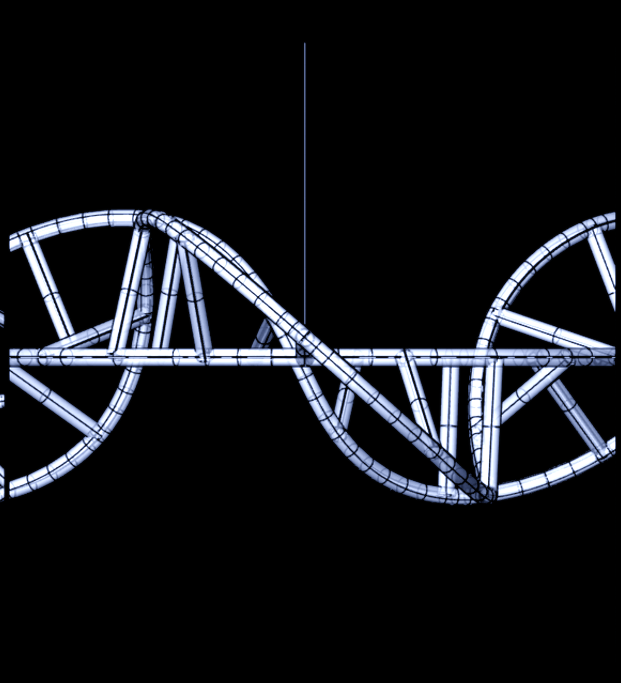 Double-helix structure with bridging rungs swept along a path in Grasshopper