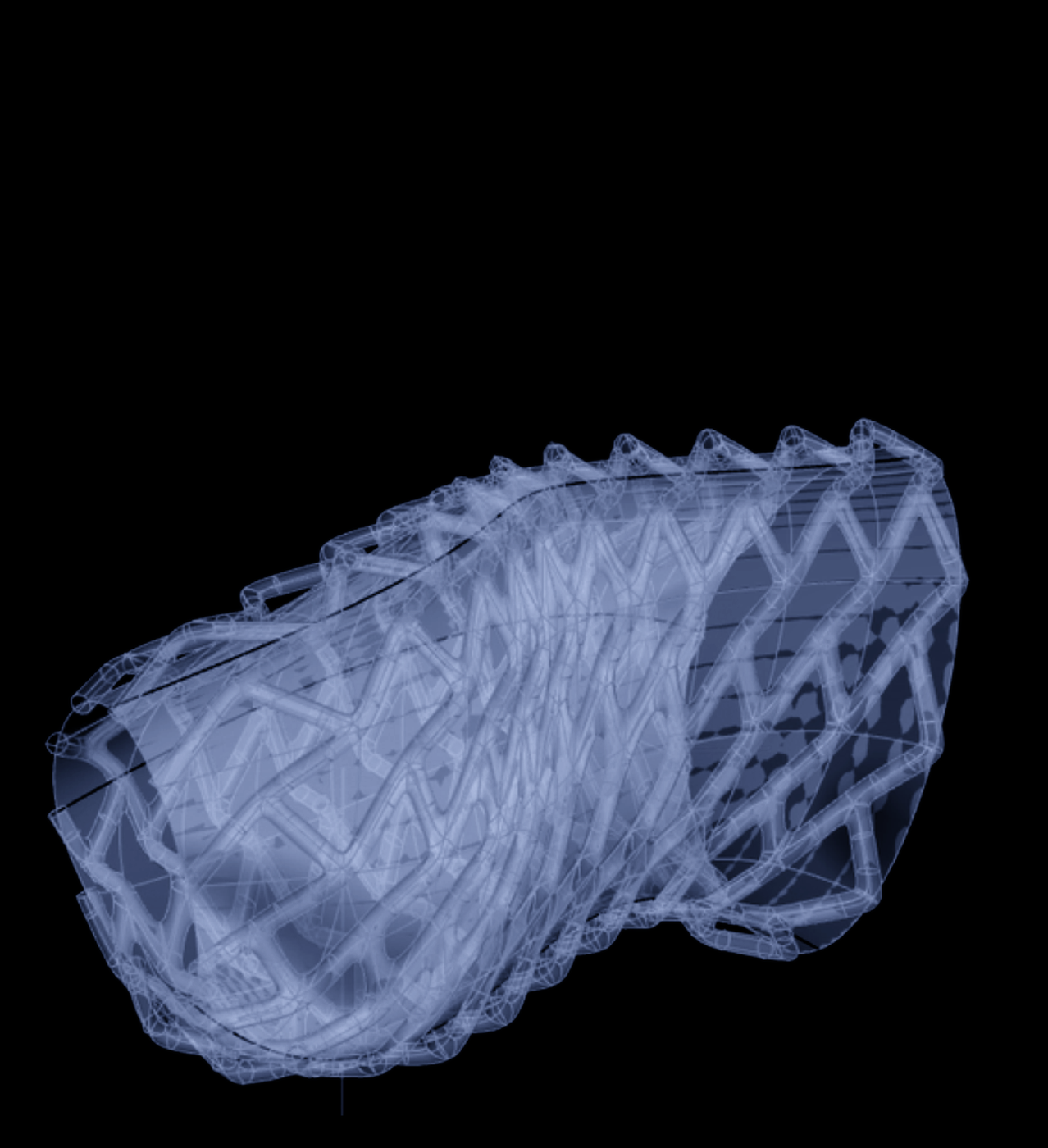 Organic freeform volume wrapped in a cellular lattice shell, modelled in Grasshopper
