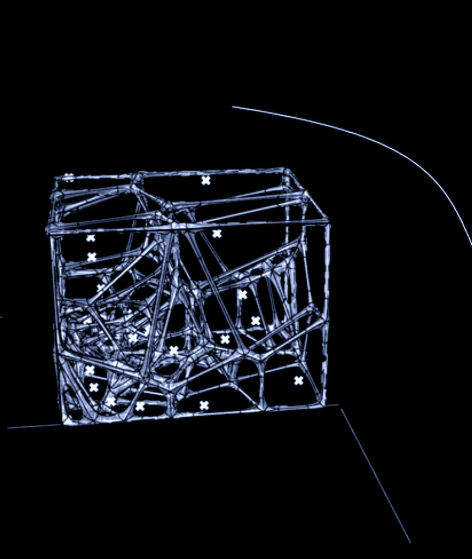 3D Voronoi cell lattice filling a bounding box, generated in Grasshopper