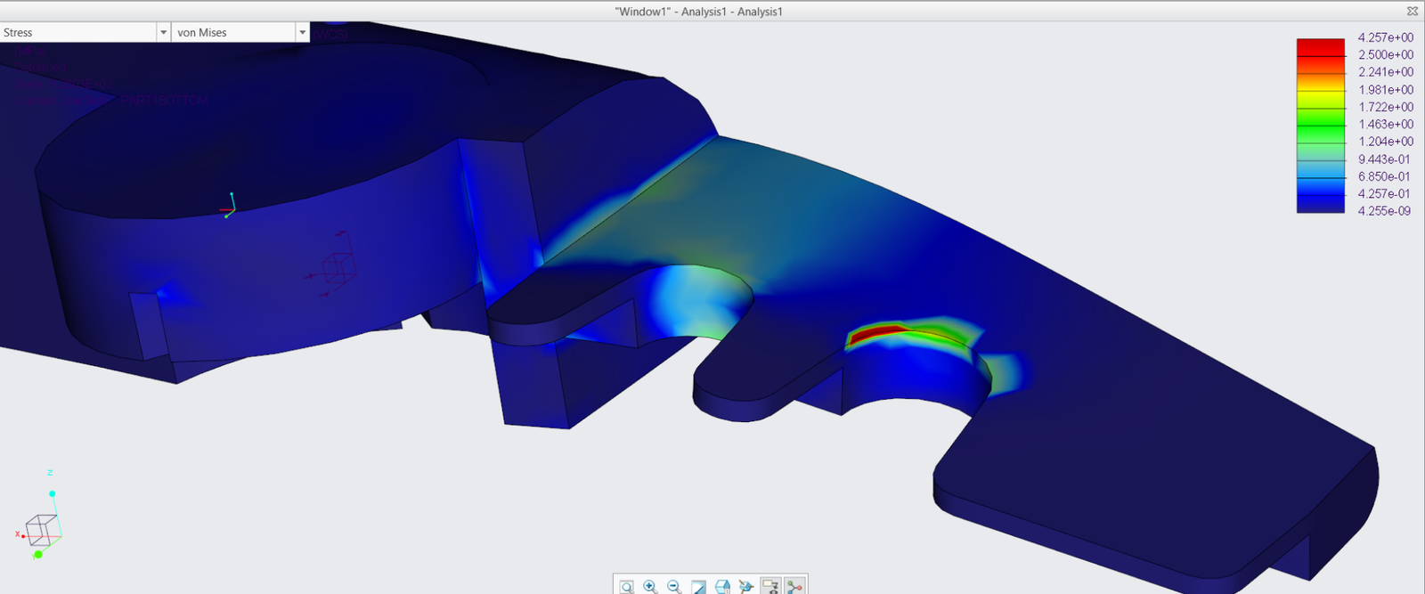 Detailed finite element stress view near the notch
